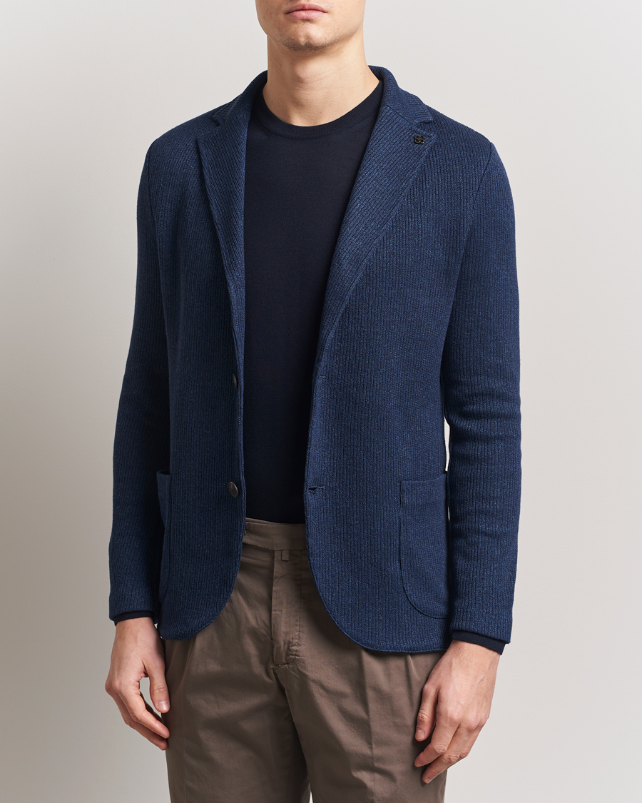 Herre | Dressjakker | Gran Sasso | Linen/Cotton Knitted Blazer Navy Melange