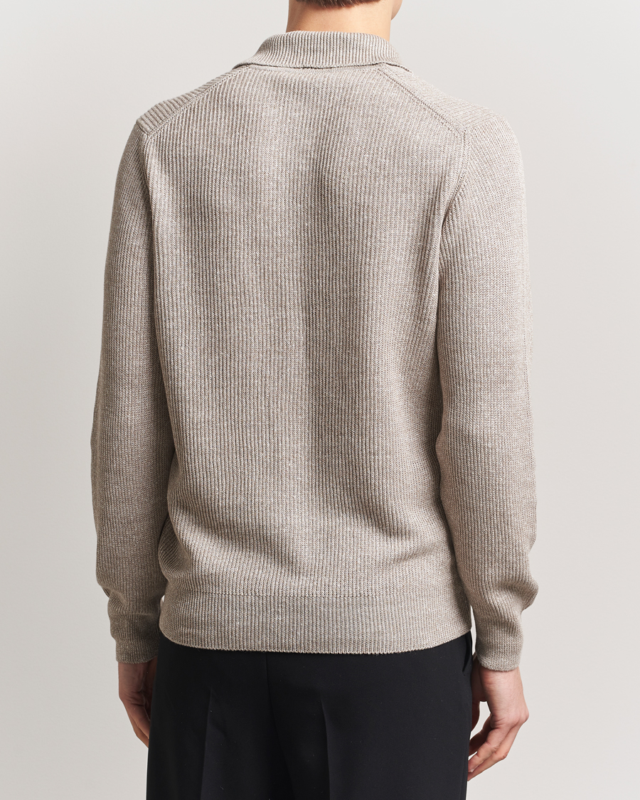 Herre | Gensere | Gran Sasso | Linen/Cotton Open Collar Knitted Polo Beige Melange