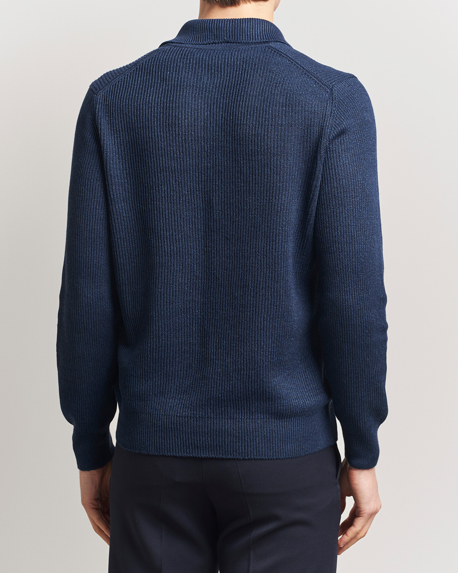Herre | Gensere | Gran Sasso | Linen/Cotton Open Collar Knitted Polo Navy Melange
