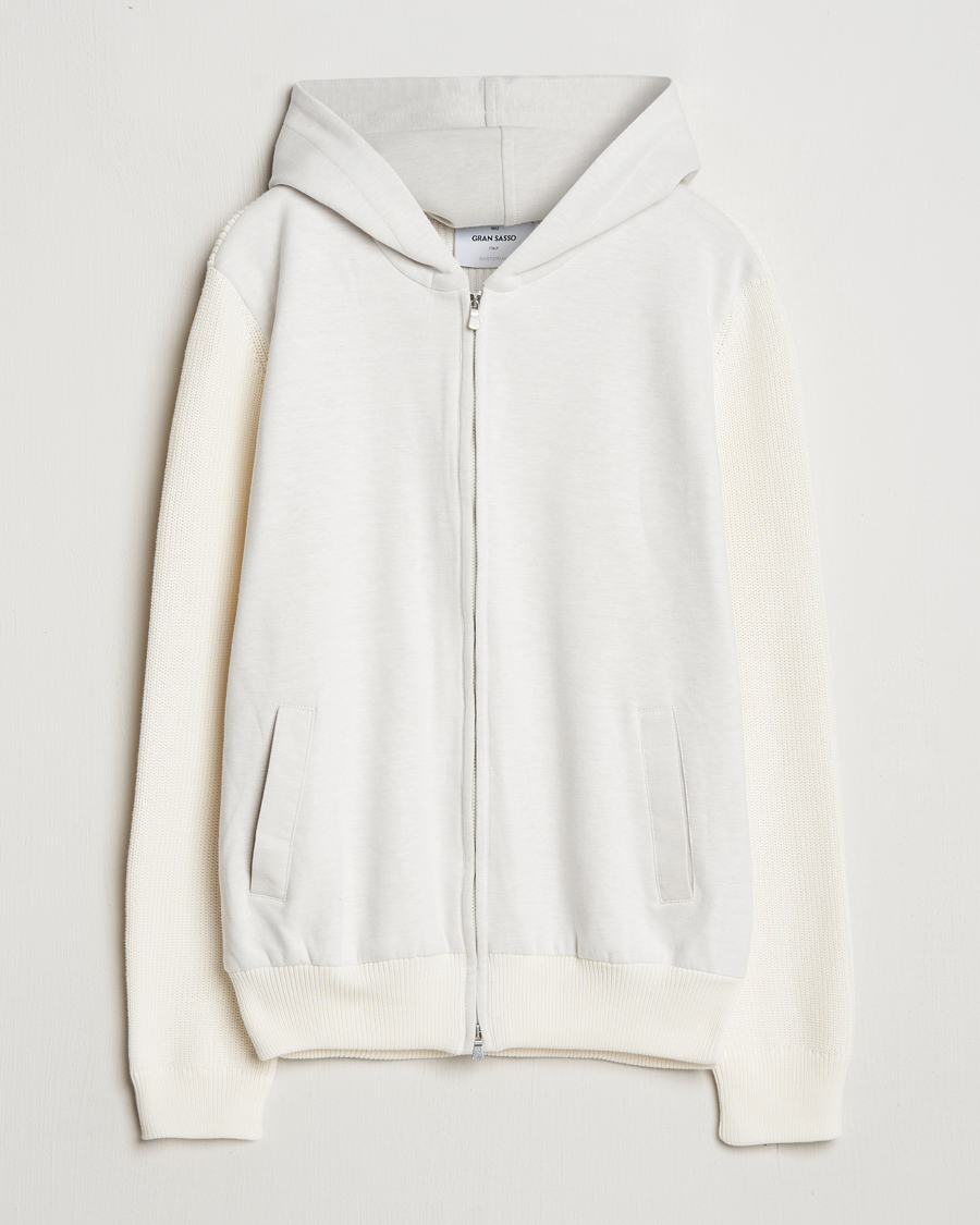 Herre | Gensere | Gran Sasso | Cotton Knitted Full Zip Hoodie Cream