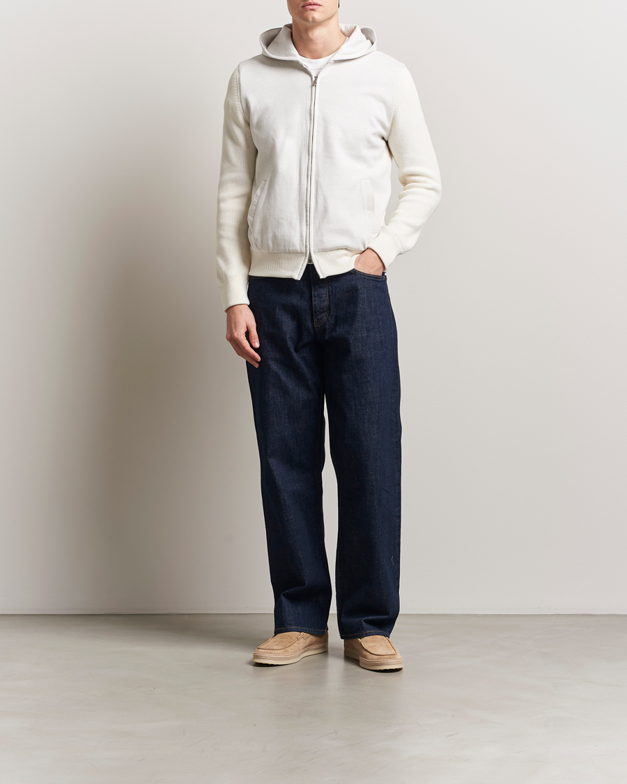 Herre | Gensere | Gran Sasso | Cotton Knitted Full Zip Hoodie Cream