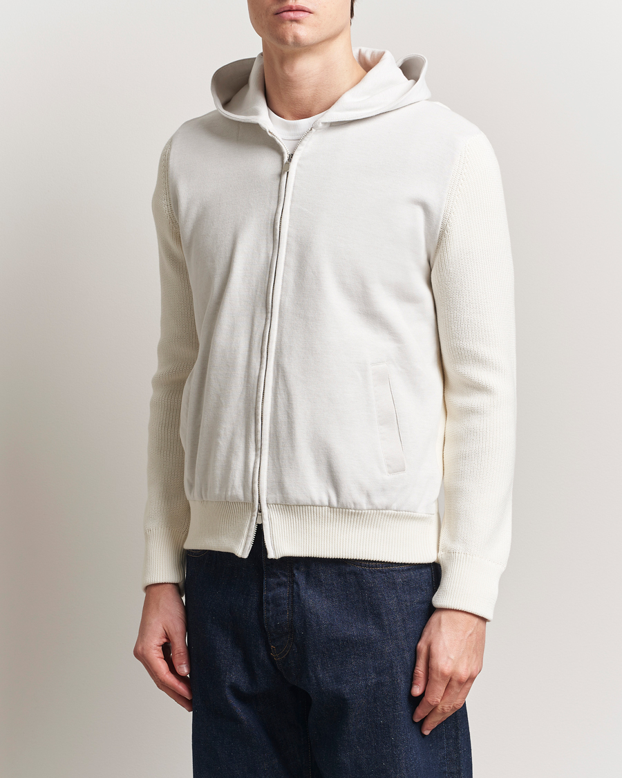 Herre | Gensere | Gran Sasso | Cotton Knitted Full Zip Hoodie Cream