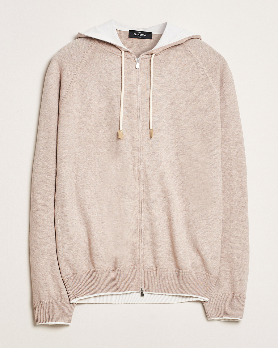 Herre | Gensere | Gran Sasso | Cotton/Cashmere Knitted Hooded Full Zip Beige