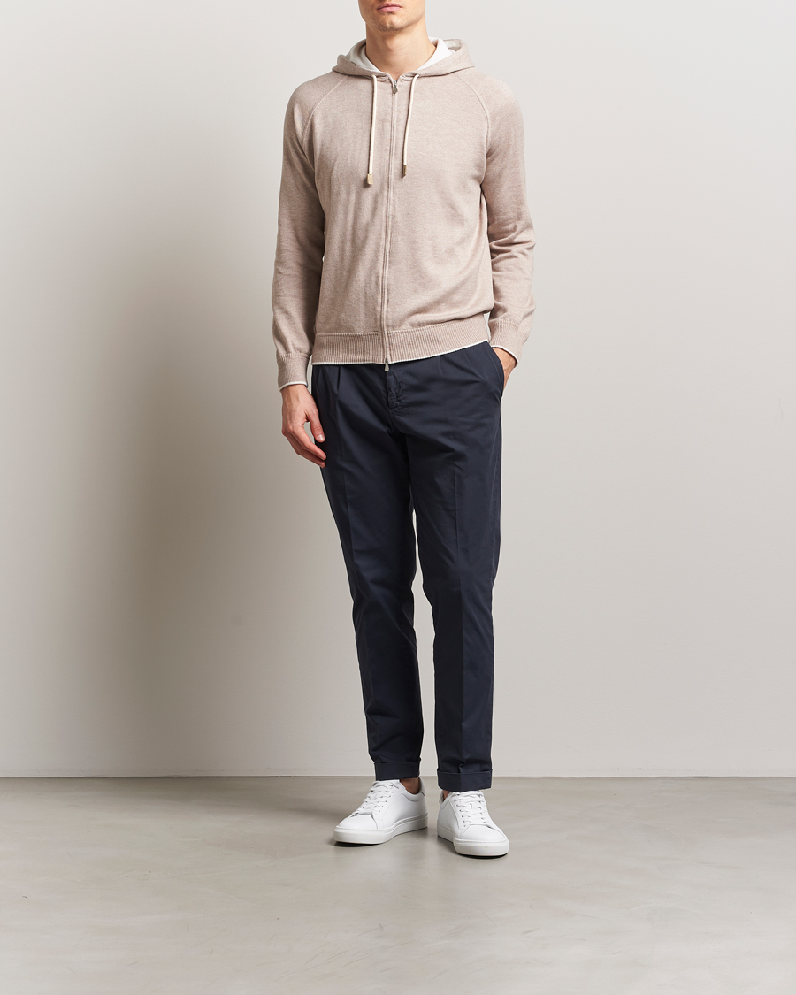 Herre | Gensere | Gran Sasso | Cotton/Cashmere Knitted Hooded Full Zip Beige