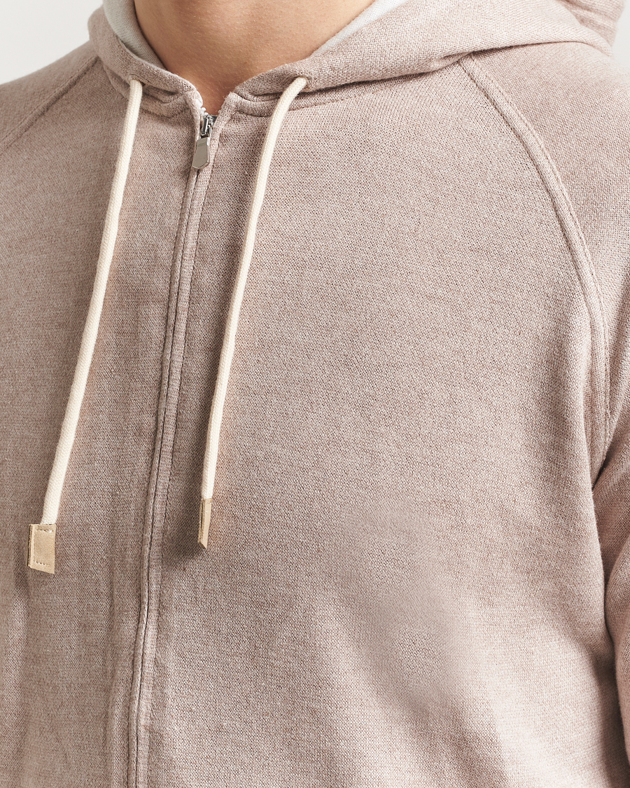 Herre | Gensere | Gran Sasso | Cotton/Cashmere Knitted Hooded Full Zip Beige