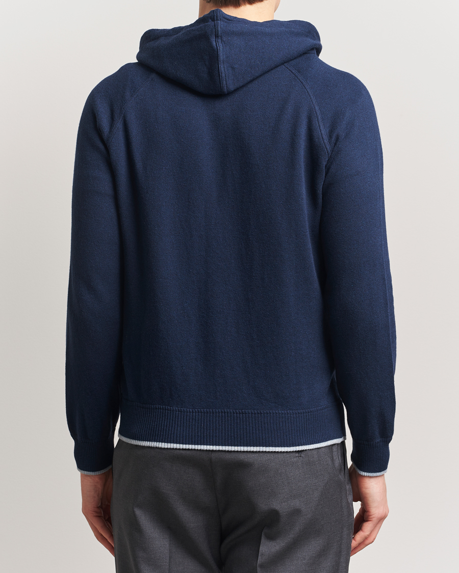 Herre | Gensere | Gran Sasso | Cotton/Cashmere Knitted Hooded Full Zip Navy