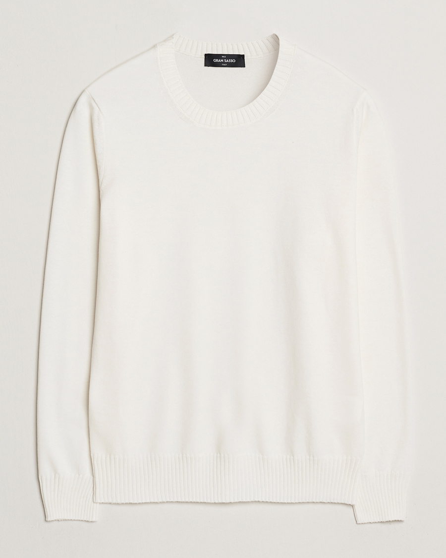 Herre | Gensere | Gran Sasso | Cotton/Cashmere Knitted Crew Neck Sweater Cream Melange
