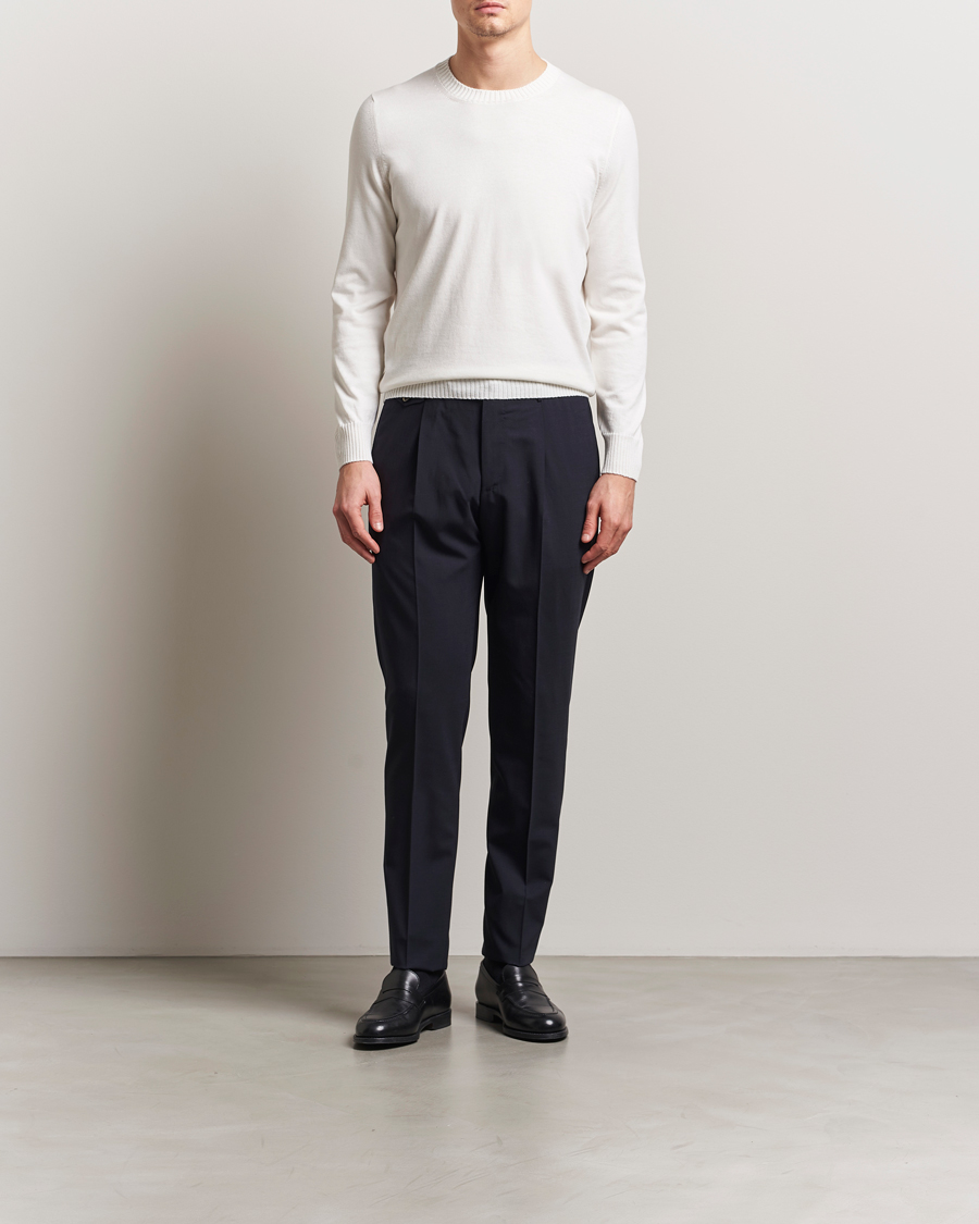 Herre | Gensere | Gran Sasso | Cotton/Cashmere Knitted Crew Neck Sweater Cream Melange