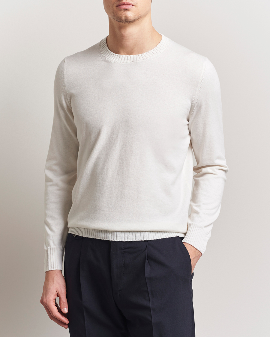 Herre | Gensere | Gran Sasso | Cotton/Cashmere Knitted Crew Neck Sweater Cream Melange