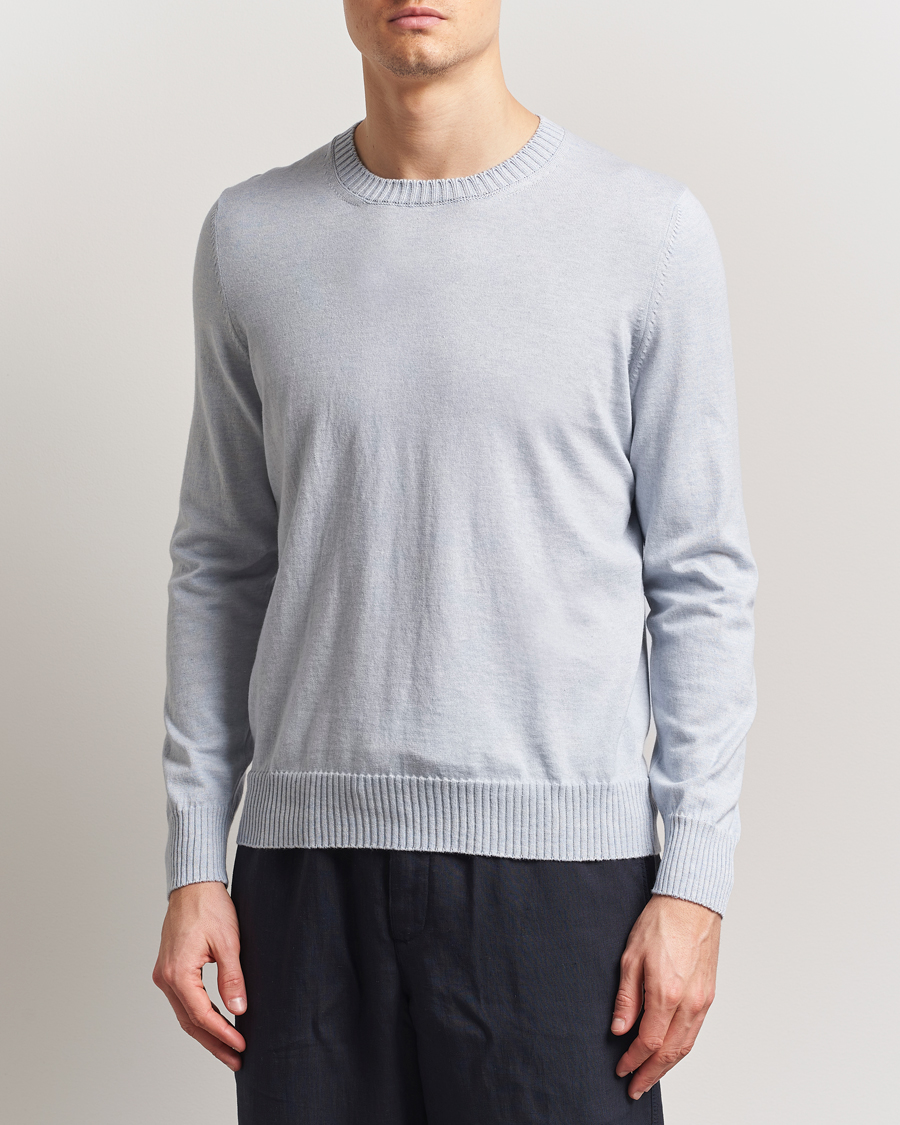 Herre | Gensere | Gran Sasso | Cotton/Cashmere Knitted Crew Neck Sweater Blue Melange