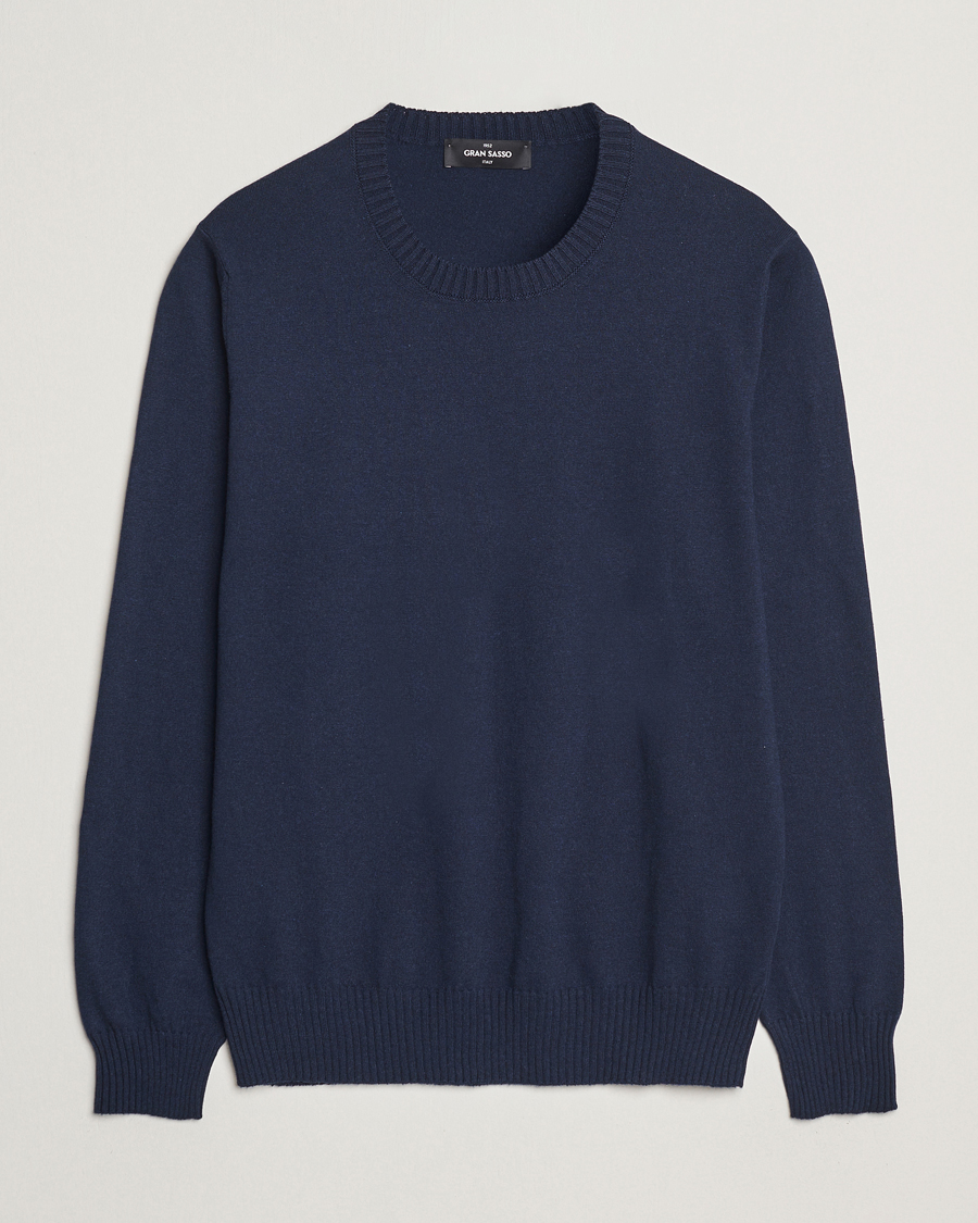 Herre | Gensere | Gran Sasso | Cotton/Cashmere Knitted Crew Neck Sweater Navy Melange