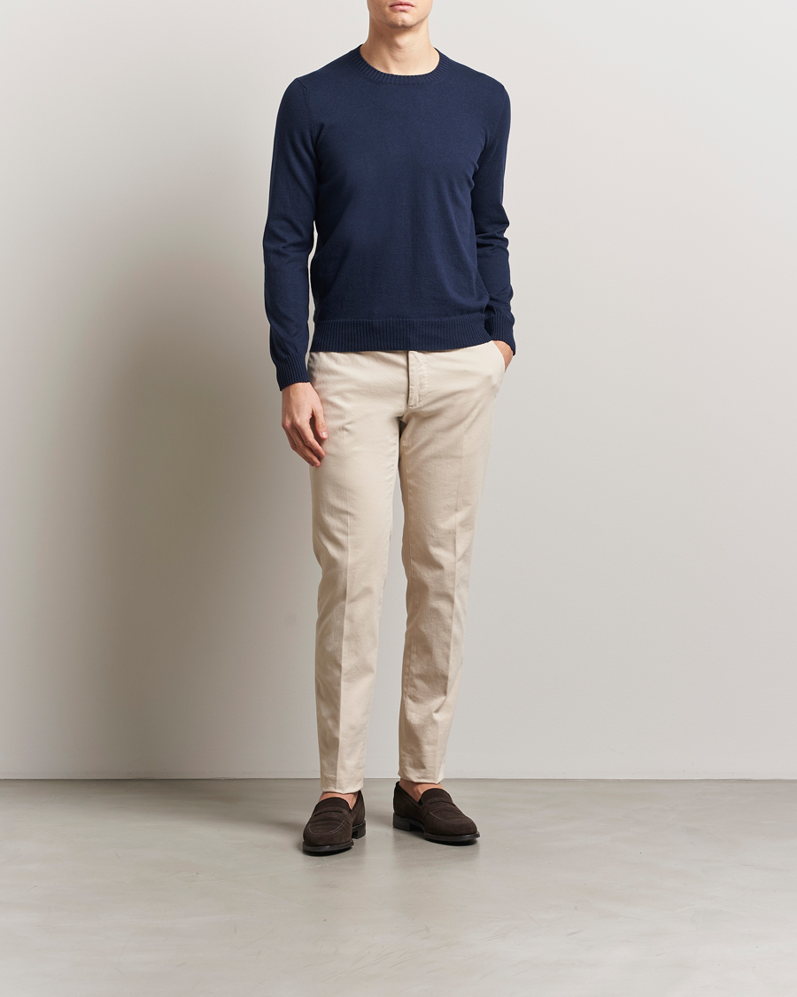 Herre | Gensere | Gran Sasso | Cotton/Cashmere Knitted Crew Neck Sweater Navy Melange