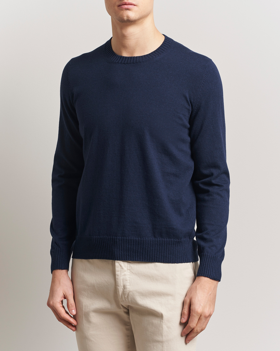 Herre | Gensere | Gran Sasso | Cotton/Cashmere Knitted Crew Neck Sweater Navy Melange