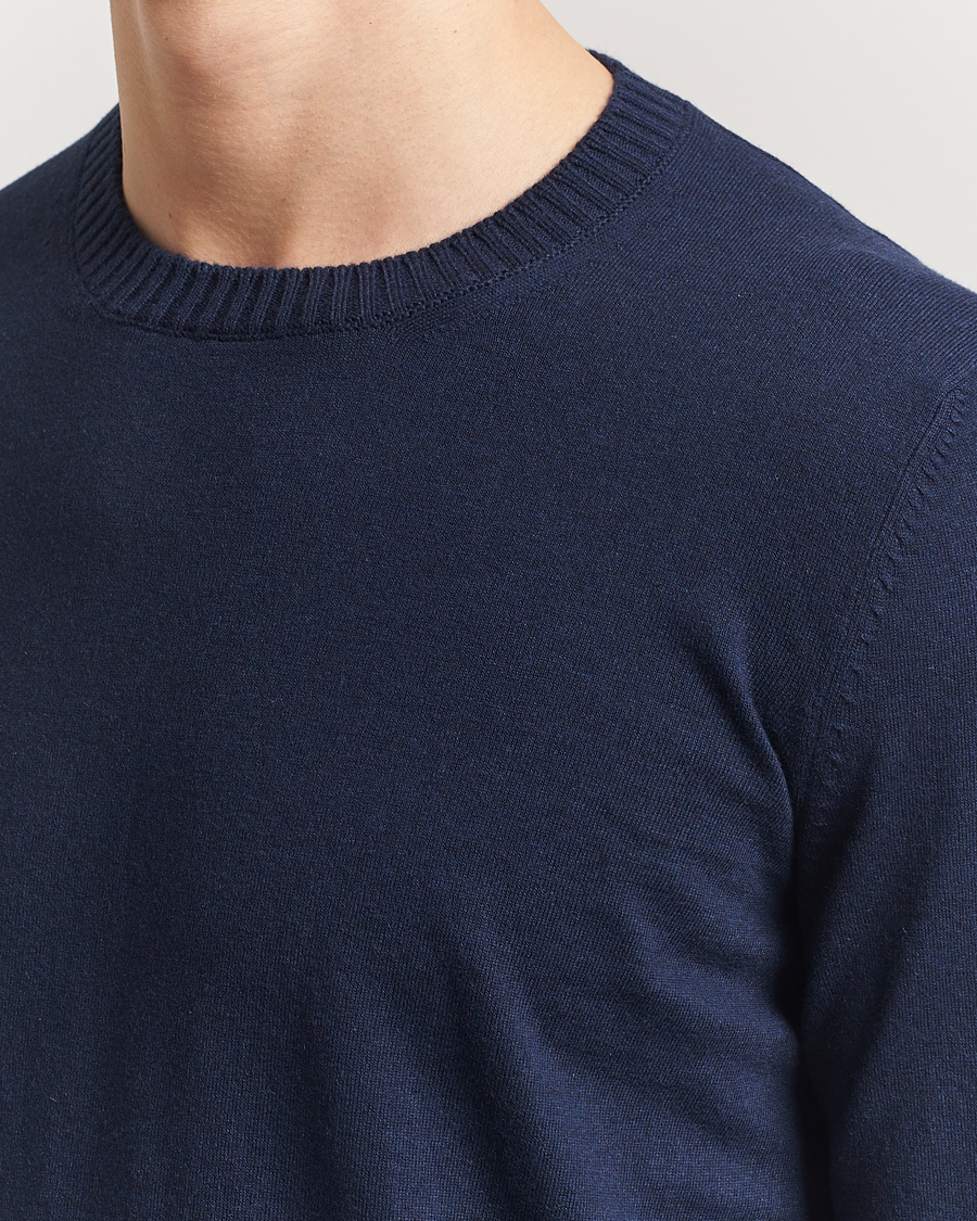 Herre | Gensere | Gran Sasso | Cotton/Cashmere Knitted Crew Neck Sweater Navy Melange