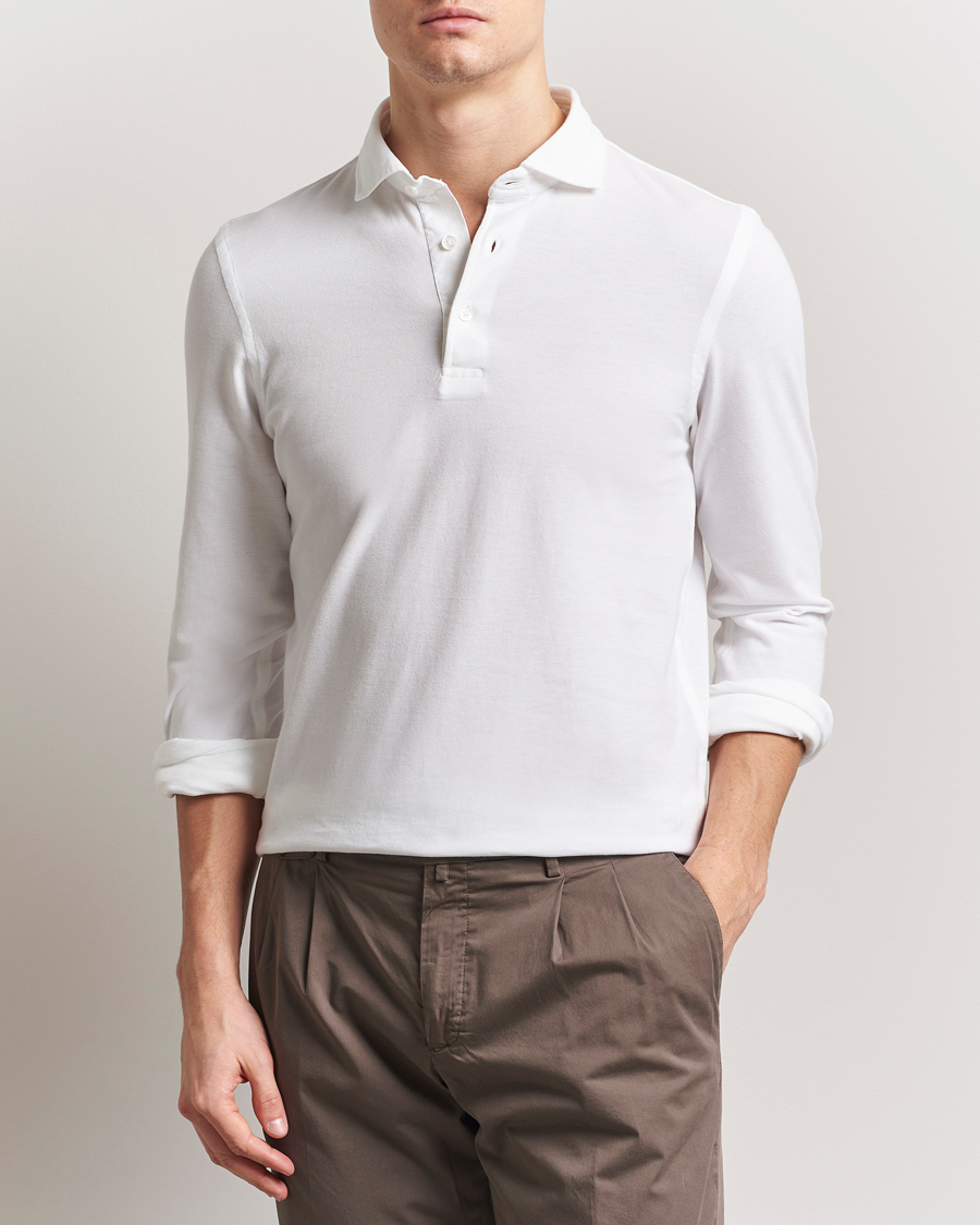 Herre | Pikéer | Gran Sasso | Washed Long Sleeve Polo White