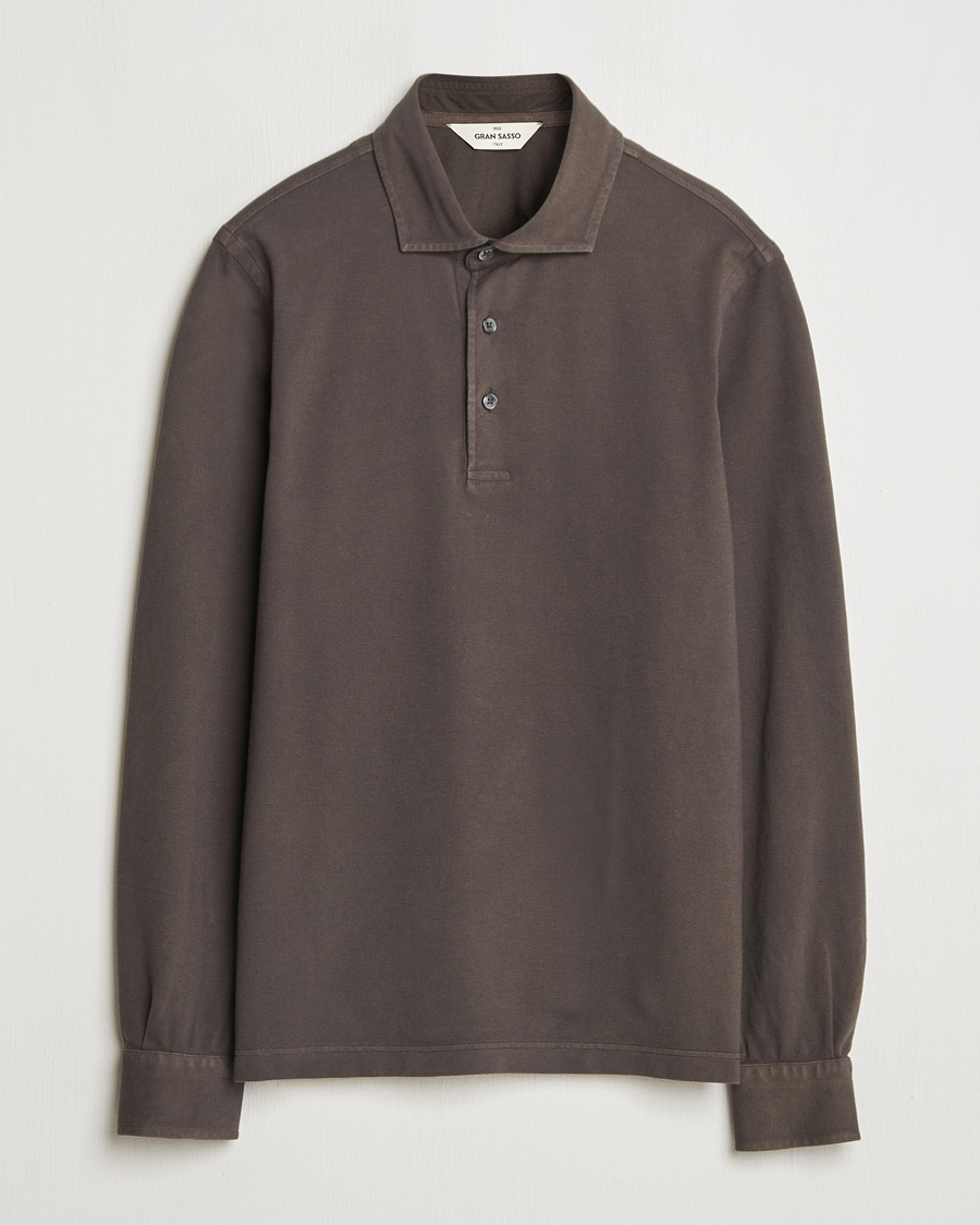 Herre | Gensere | Gran Sasso | Washed Long Sleeve Polo Dark Brown