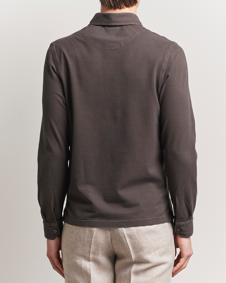Herre | Gensere | Gran Sasso | Washed Long Sleeve Polo Dark Brown