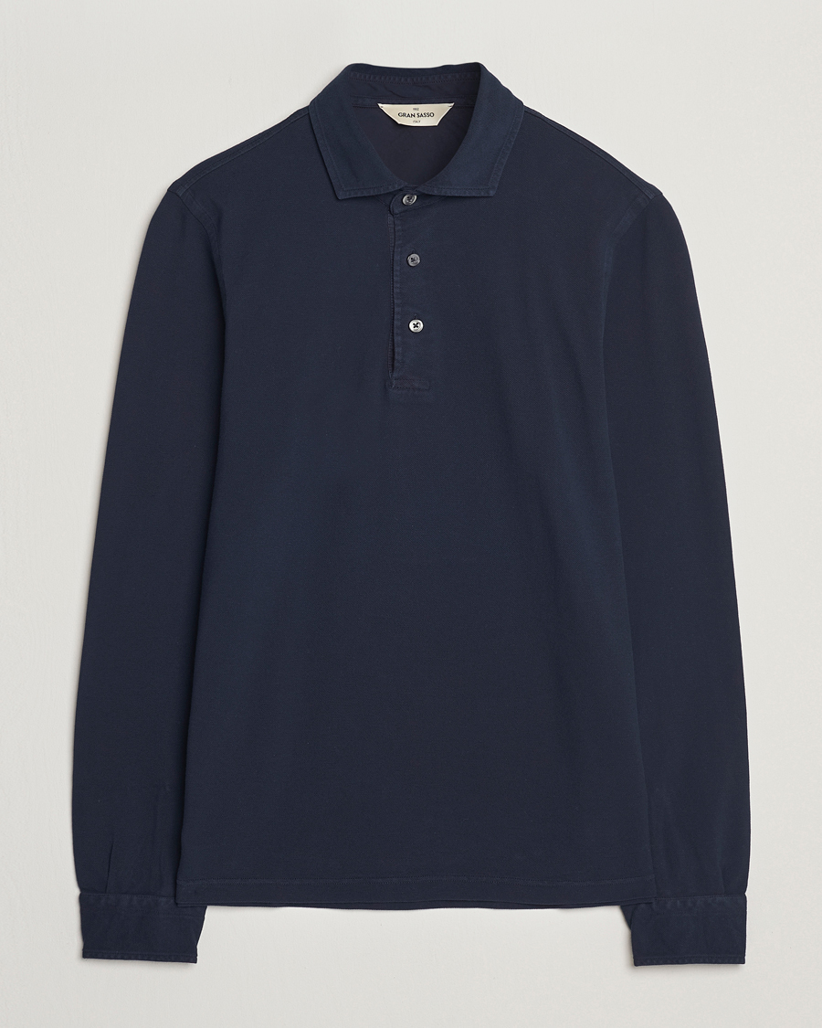 Herre | Pikéer | Gran Sasso | Washed Long Sleeve Polo Navy