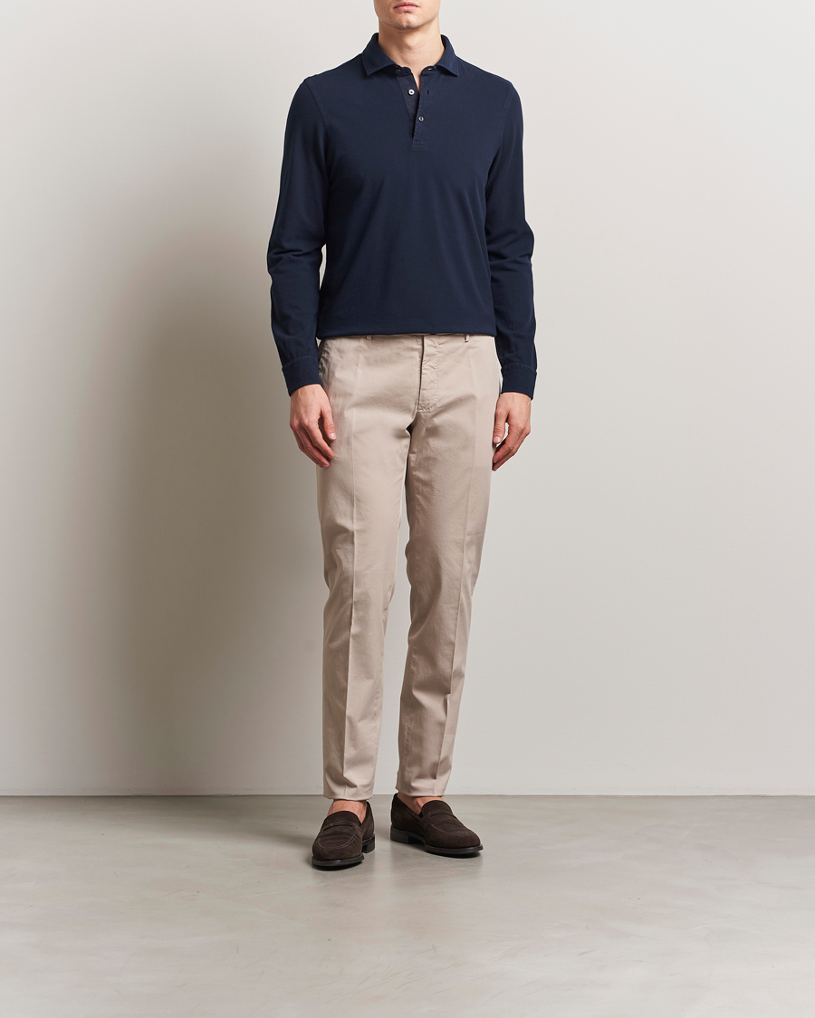 Herre | Pikéer | Gran Sasso | Washed Long Sleeve Polo Navy