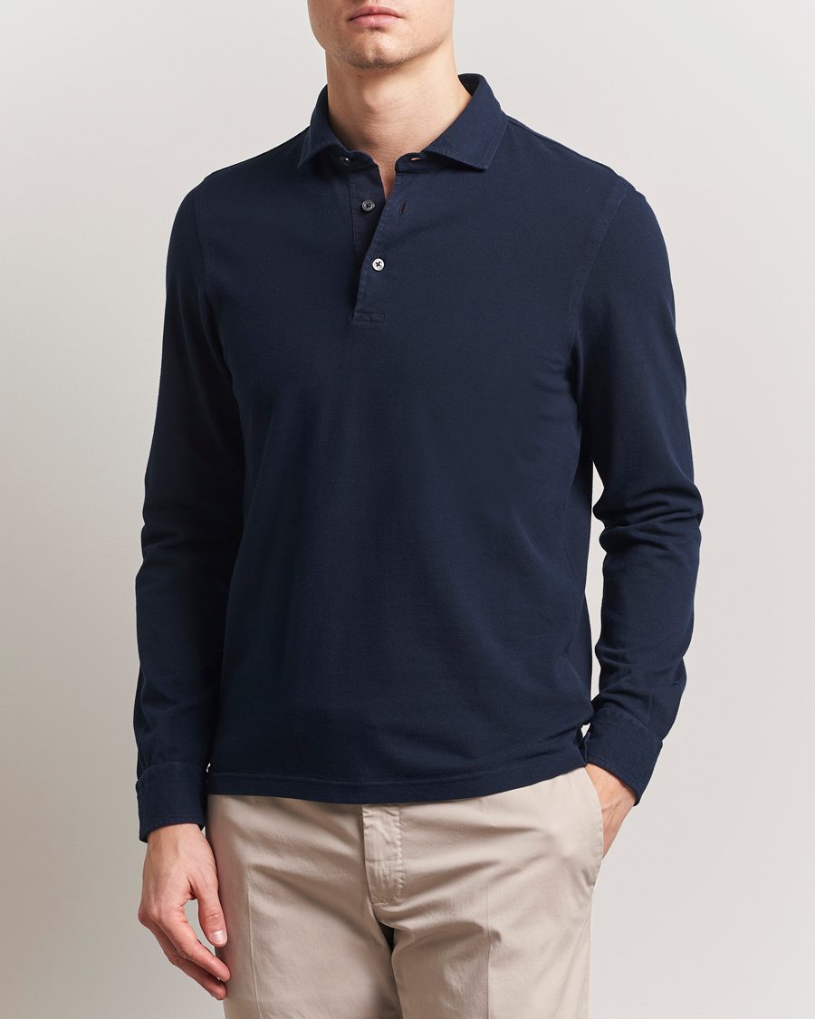 Herre | Pikéer | Gran Sasso | Washed Long Sleeve Polo Navy