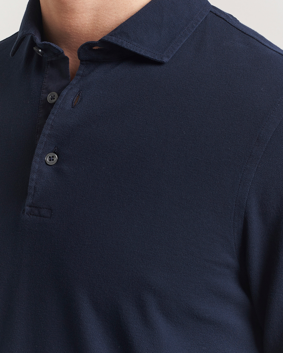 Herre | Pikéer | Gran Sasso | Washed Long Sleeve Polo Navy