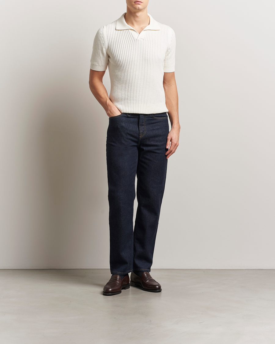 Herre | Pikéer | Gran Sasso | Cotton Heavy Knitted Open Collar Polo Cream