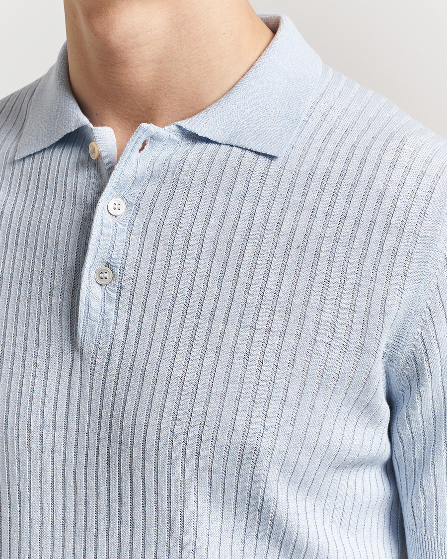 Herre | Pikéer | Gran Sasso | Linen/Cotton Structured Knitted Polo Blue Melange