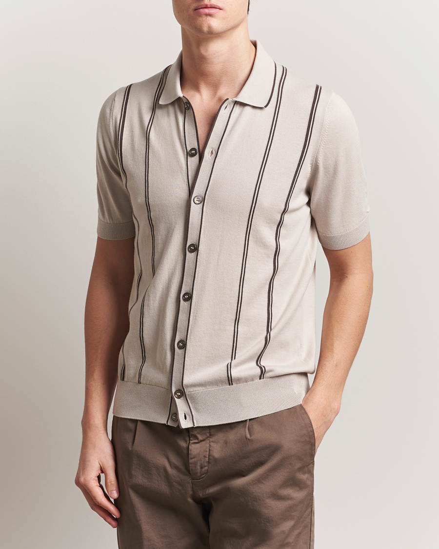 Herre | Skjorter | Gran Sasso | Cotton Knitted Striped Short Sleeve Shirt Beige