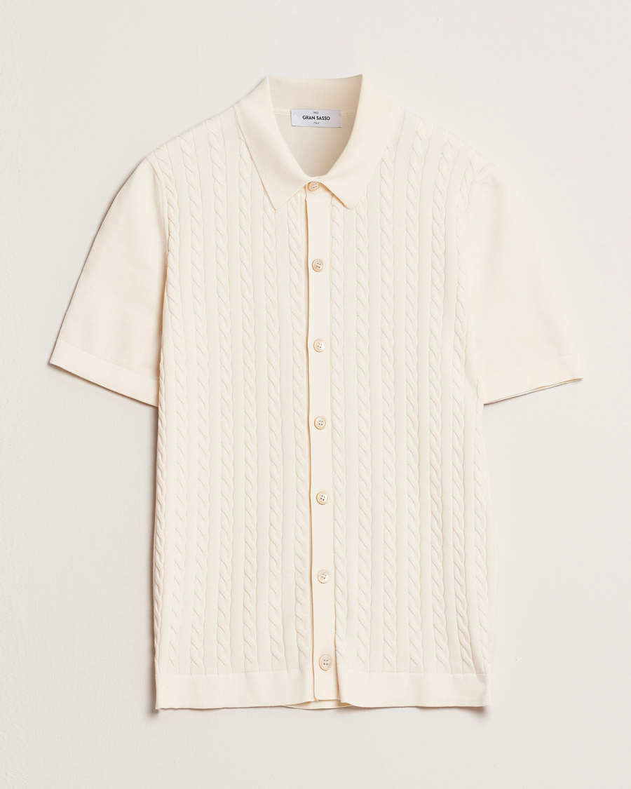 Herre | Skjorter | Gran Sasso | Cotton Cable Knitted Short Sleeve Shirt Cream