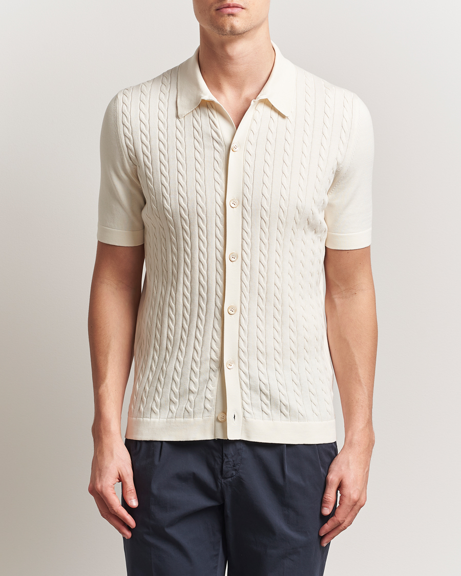 Herre | Skjorter | Gran Sasso | Cotton Cable Knitted Short Sleeve Shirt Cream