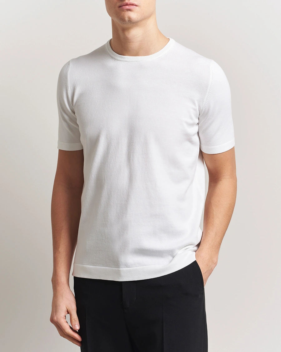 Herre | T-Shirts | Gran Sasso | Cotton Knitted Crew Neck T-Shirt White