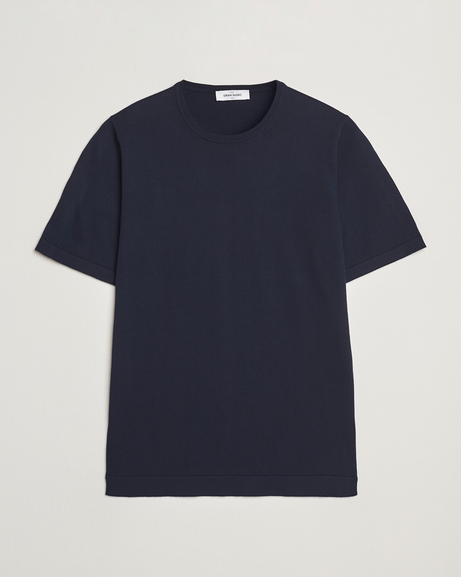 Herre | T-Shirts | Gran Sasso | Cotton Knitted Crew Neck T-Shirt Navy