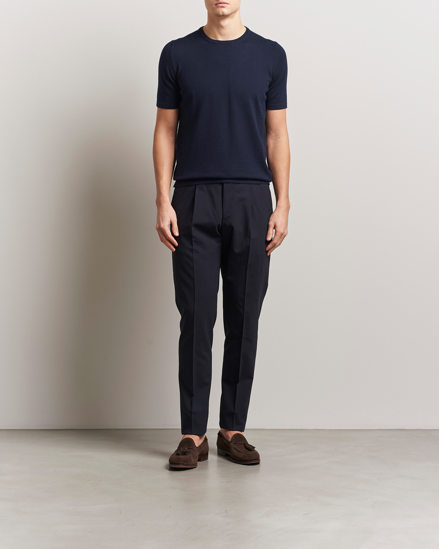 Herre | T-Shirts | Gran Sasso | Cotton Knitted Crew Neck T-Shirt Navy