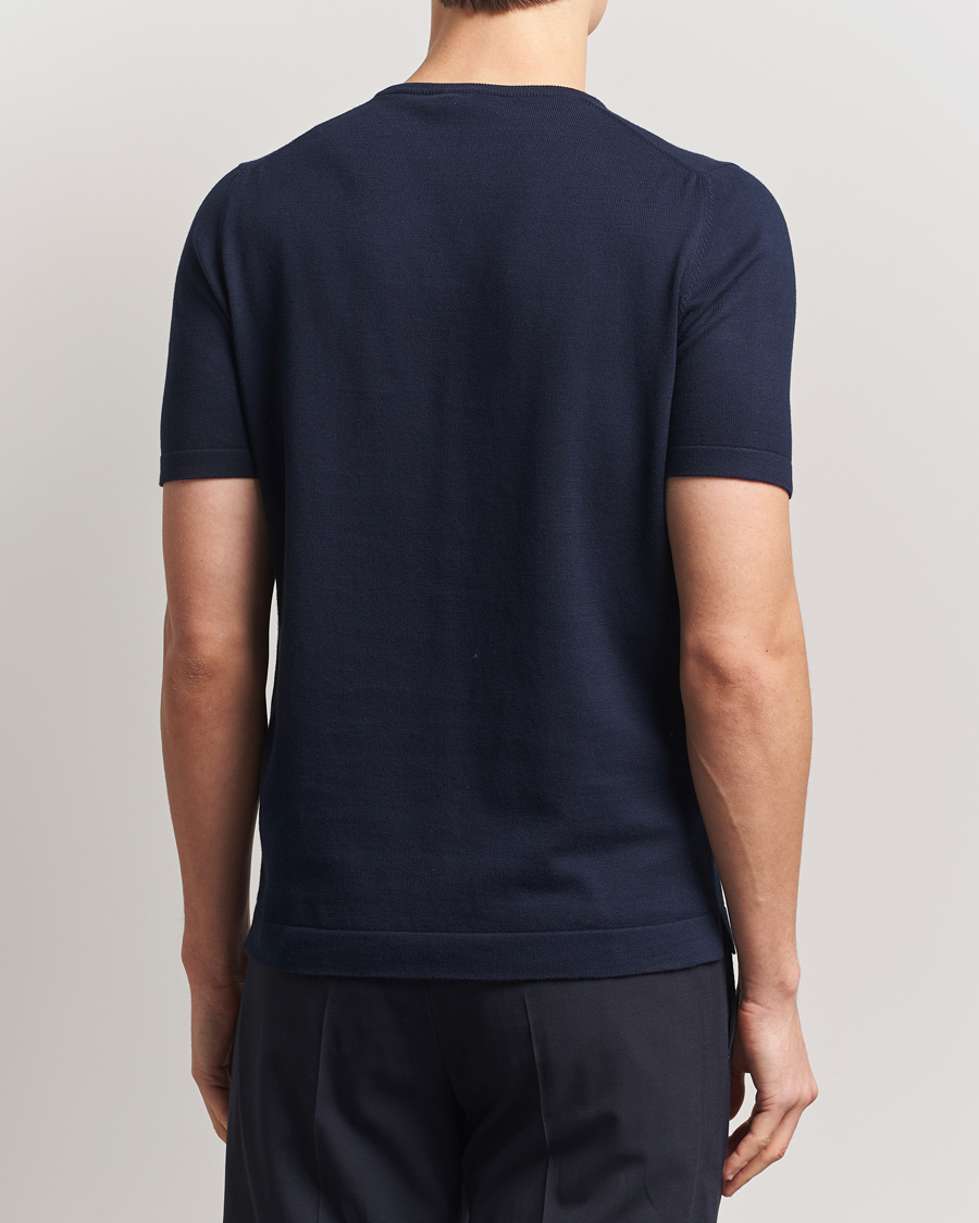 Herre | T-Shirts | Gran Sasso | Cotton Knitted Crew Neck T-Shirt Navy