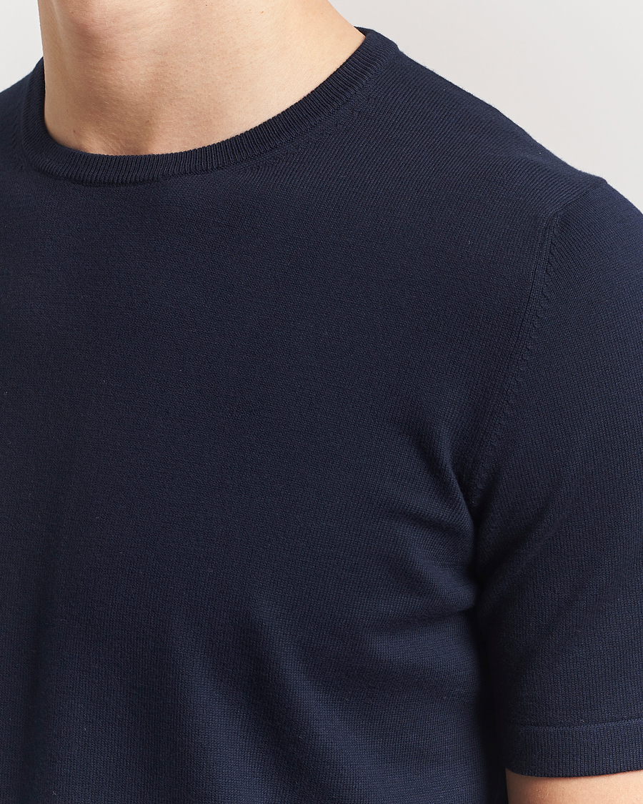 Herre | T-Shirts | Gran Sasso | Cotton Knitted Crew Neck T-Shirt Navy