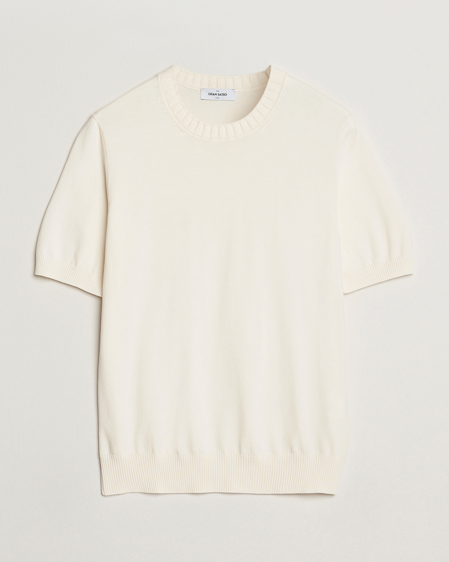 Herre | T-Shirts | Gran Sasso | Cotton Heavy Knitted Crew Neck T-Shirt Cream