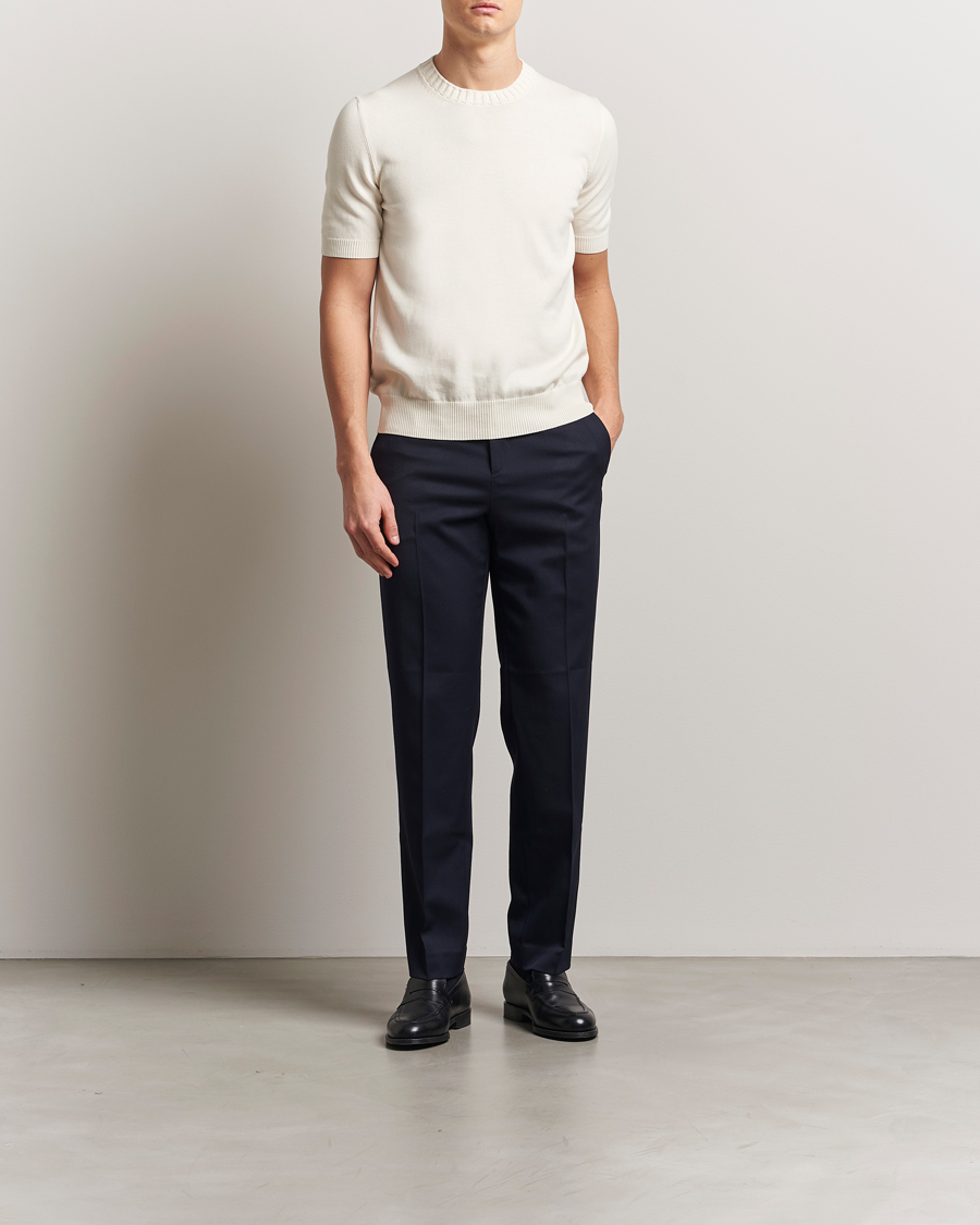 Herre | T-Shirts | Gran Sasso | Cotton Heavy Knitted Crew Neck T-Shirt Cream