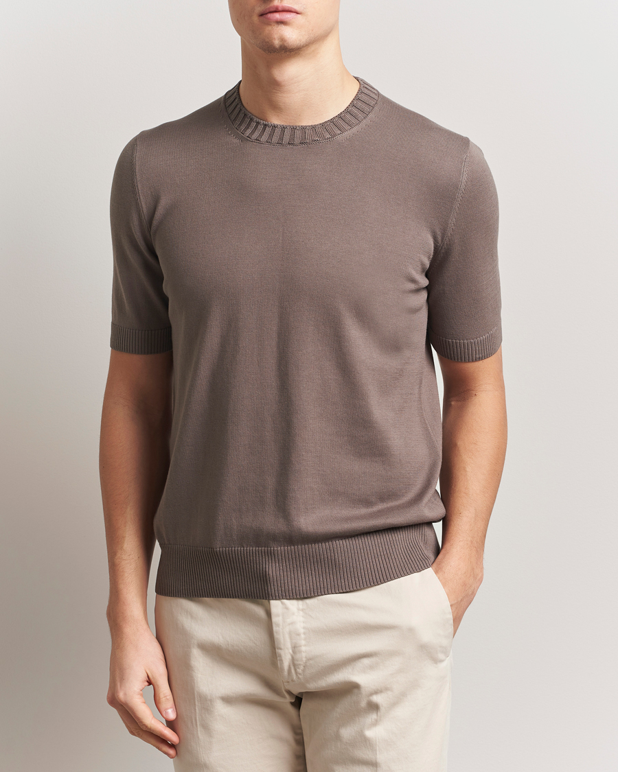 Herre | T-Shirts | Gran Sasso | Cotton Heavy Knitted Crew Neck T-Shirt Brown