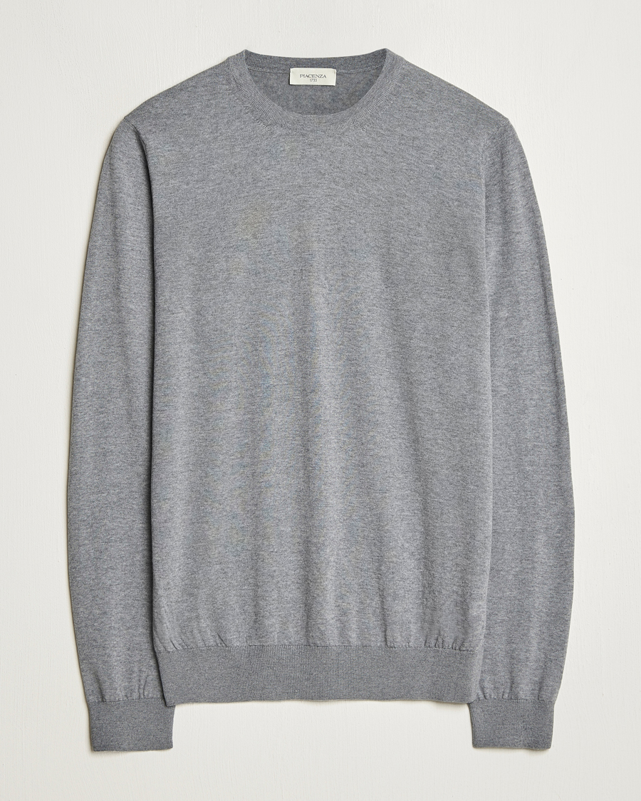 Herre | Gensere | Piacenza Cashmere | Merino Wool Crew Neck Sweater Light Grey
