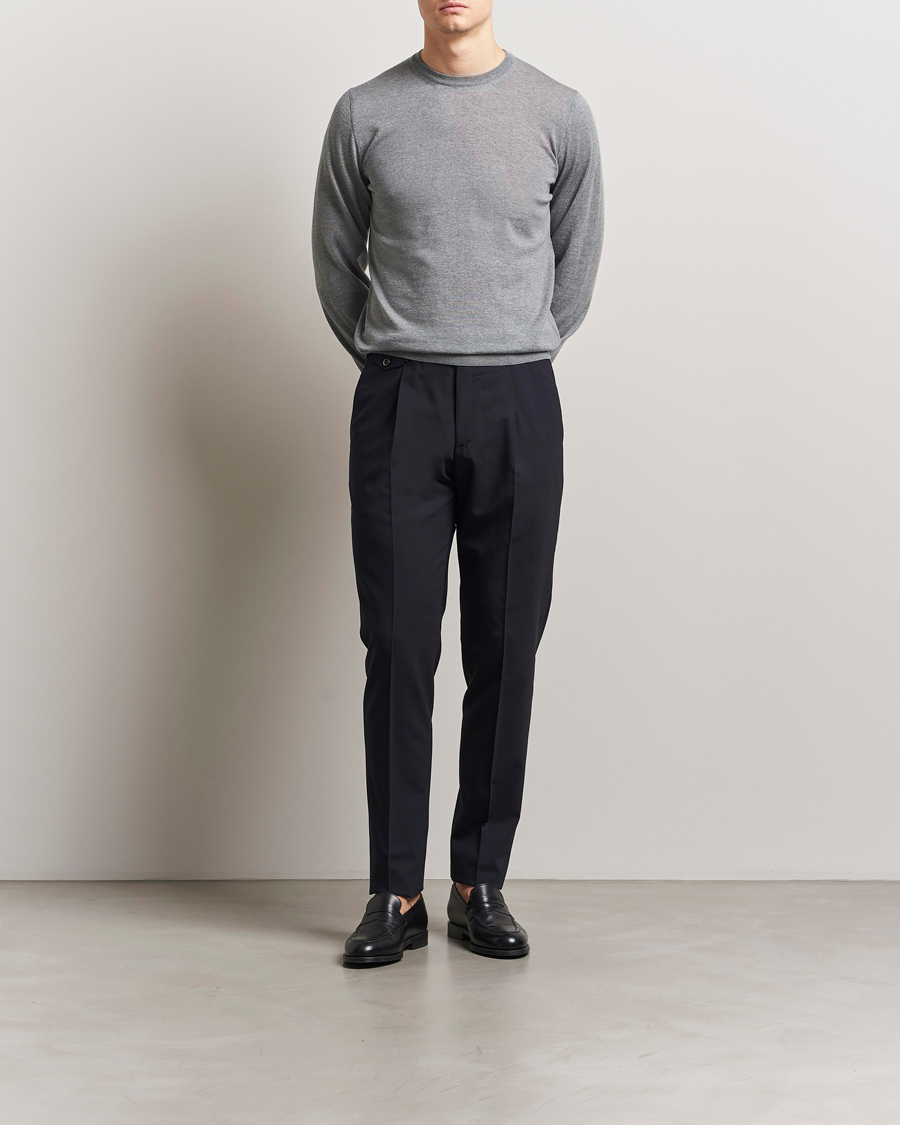 Herre | Gensere | Piacenza Cashmere | Merino Wool Crew Neck Sweater Light Grey