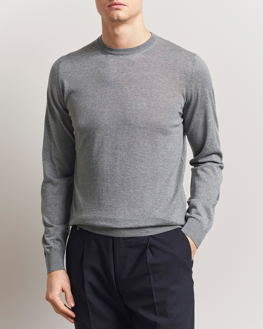 Herre | Gensere | Piacenza Cashmere | Merino Wool Crew Neck Sweater Light Grey