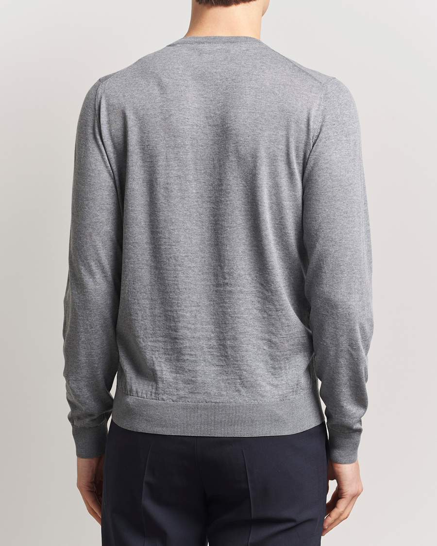 Herre | Gensere | Piacenza Cashmere | Merino Wool Crew Neck Sweater Light Grey