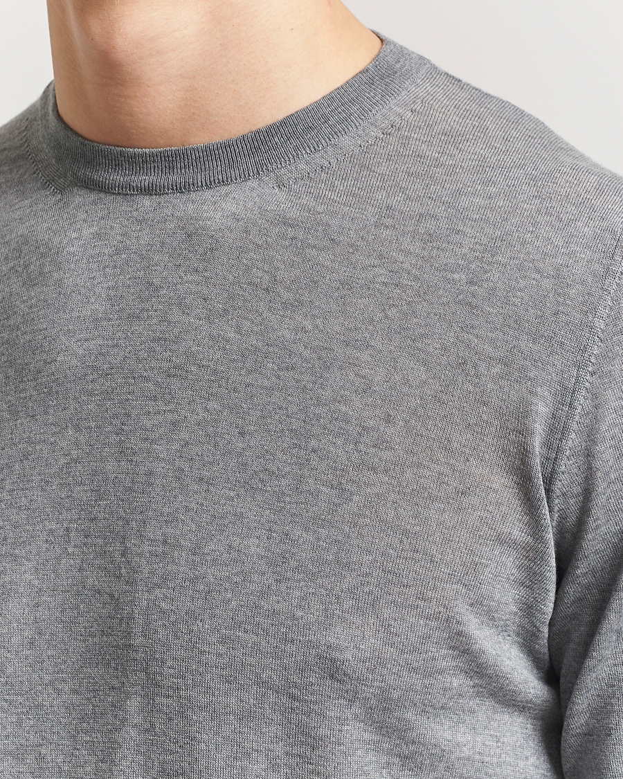Herre | Gensere | Piacenza Cashmere | Merino Wool Crew Neck Sweater Light Grey