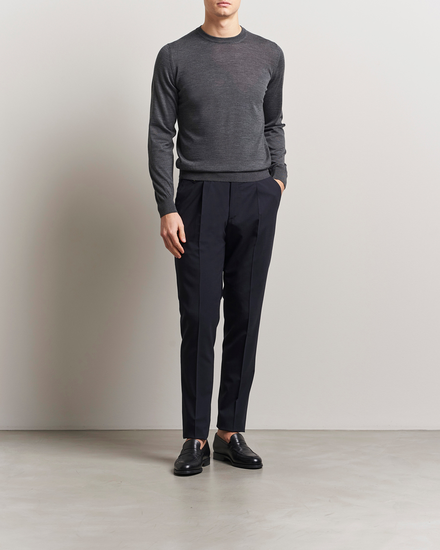 Herre | Gensere | Piacenza Cashmere | Merino Wool Crew Neck Sweater Charcoal