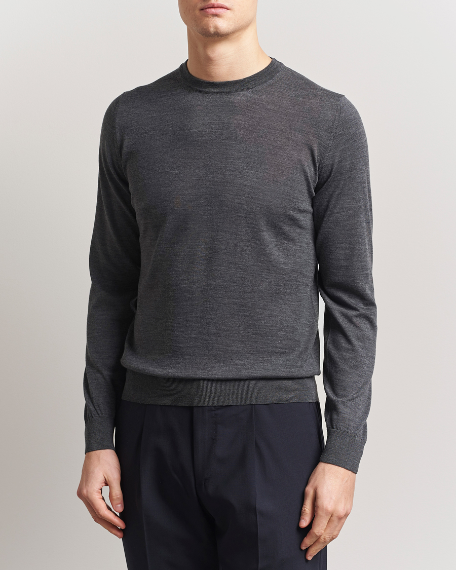 Herre | Gensere | Piacenza Cashmere | Merino Wool Crew Neck Sweater Charcoal