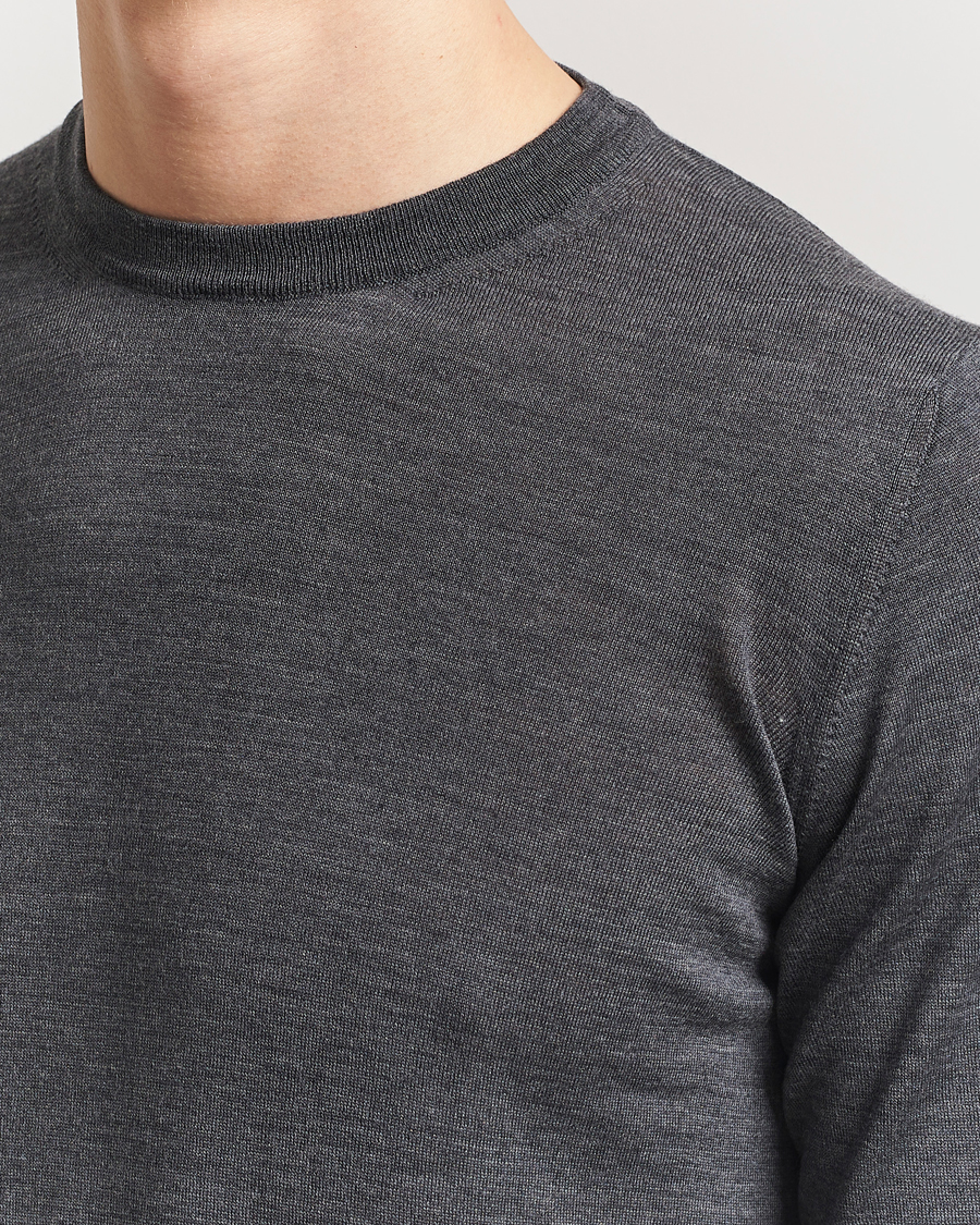 Herre | Gensere | Piacenza Cashmere | Merino Wool Crew Neck Sweater Charcoal