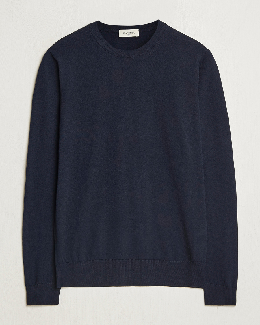 Herre | Gensere | Piacenza Cashmere | Merino Wool Crew Neck Sweater Navy