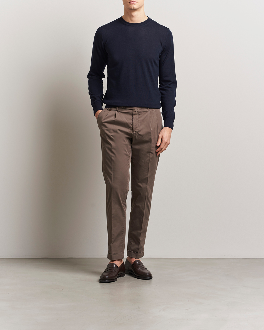 Herre | Gensere | Piacenza Cashmere | Merino Wool Crew Neck Sweater Navy