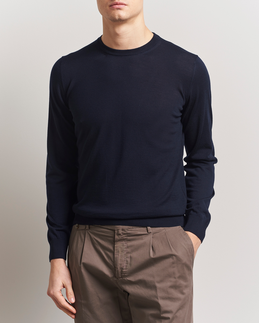 Herre | Gensere | Piacenza Cashmere | Merino Wool Crew Neck Sweater Navy