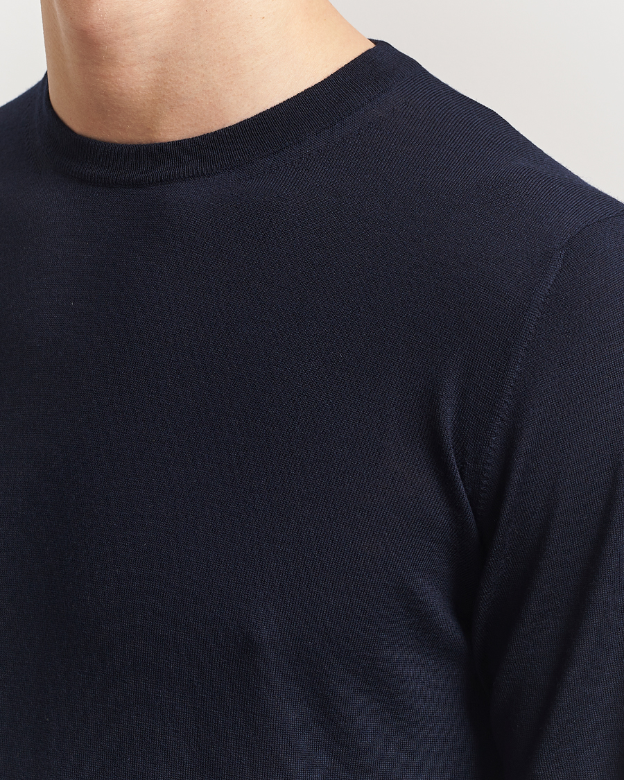 Herre | Gensere | Piacenza Cashmere | Merino Wool Crew Neck Sweater Navy